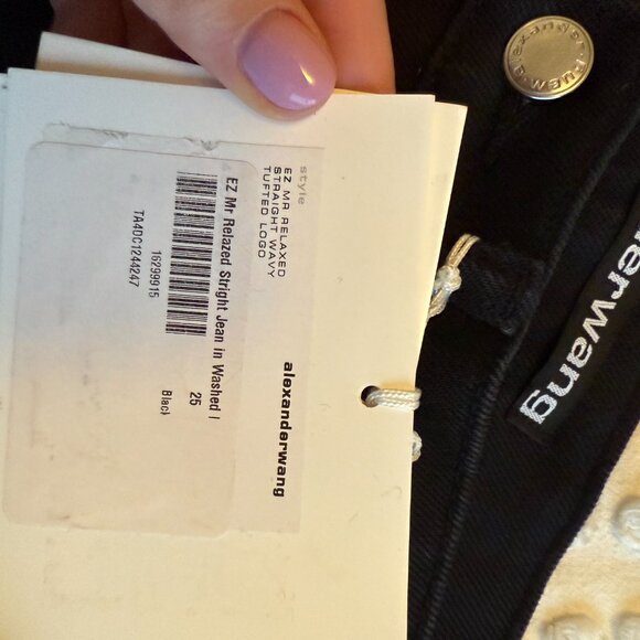 NWT Alexander Wang EZ Mr Relaxed Straight Denim Wavy Tufted Logo Black Sz 25 - Picture 4 of 9
